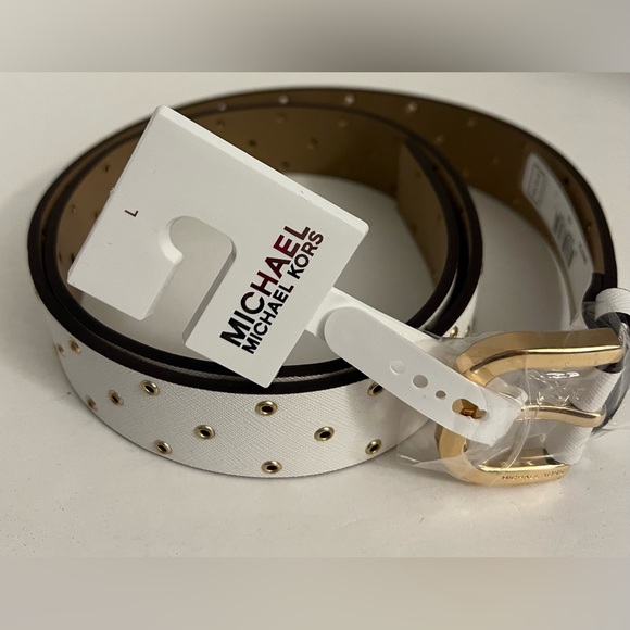 New MICHAEL KORS White & Gold Adjustable Belt Size Large - Picture 9 of 16